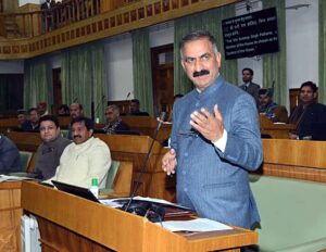 Sukhvinder Singh Sukhu addressing the house during winter session at Tapovan